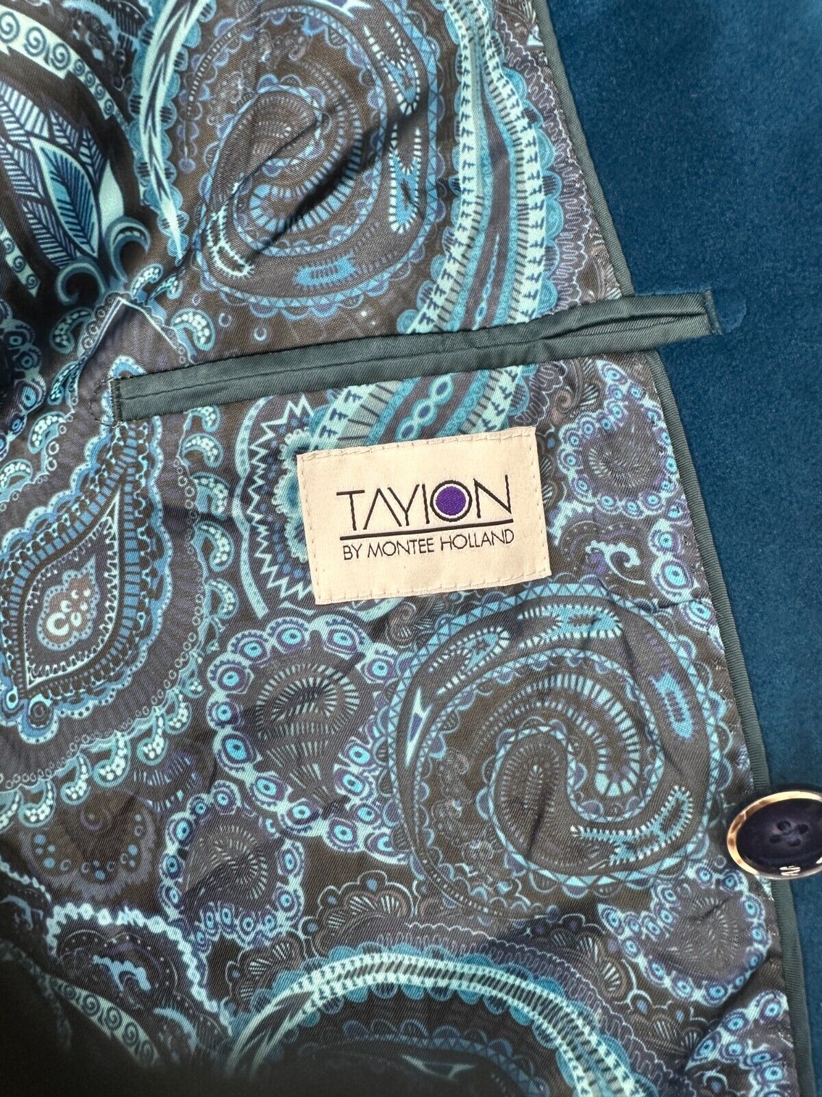 TAYION Suit Jacket Mens Size 44S Bright Blue VELVET Double Breasted NWT $425