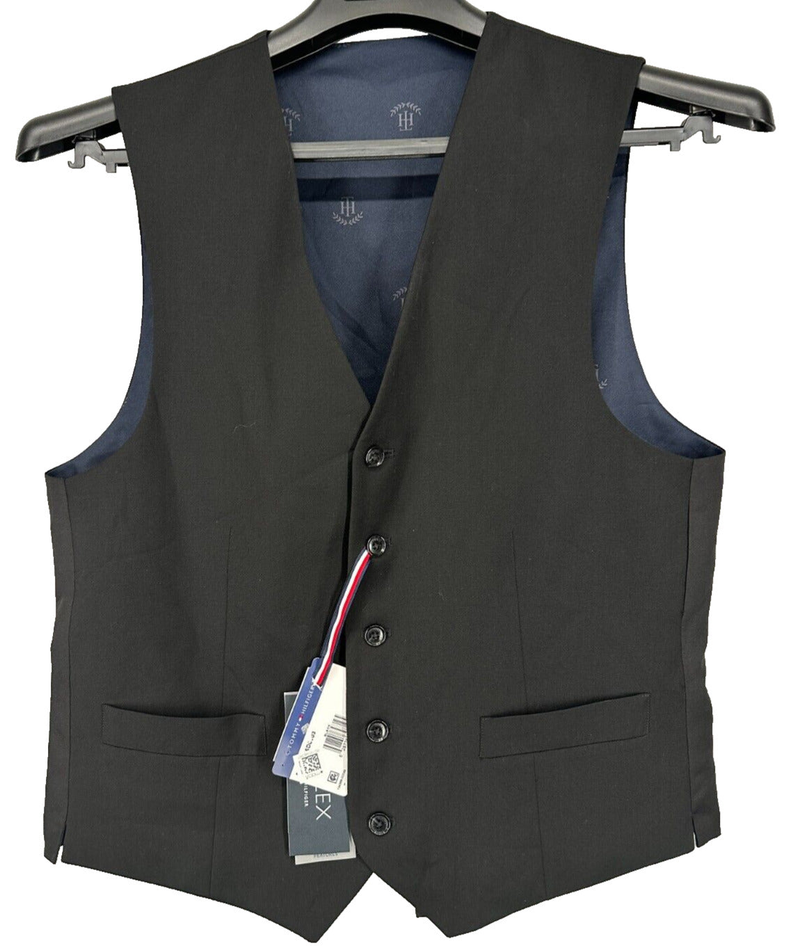 TOMMY HILFIGER Suit Vest Mens Size Small Black Modern Fit Wool TH-Flex NWOT