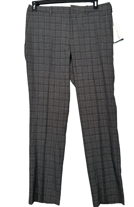 Perry Ellis Dress Pants Mens Size 33x32 Charcoal Plaid Modern Fit Stretch NWT