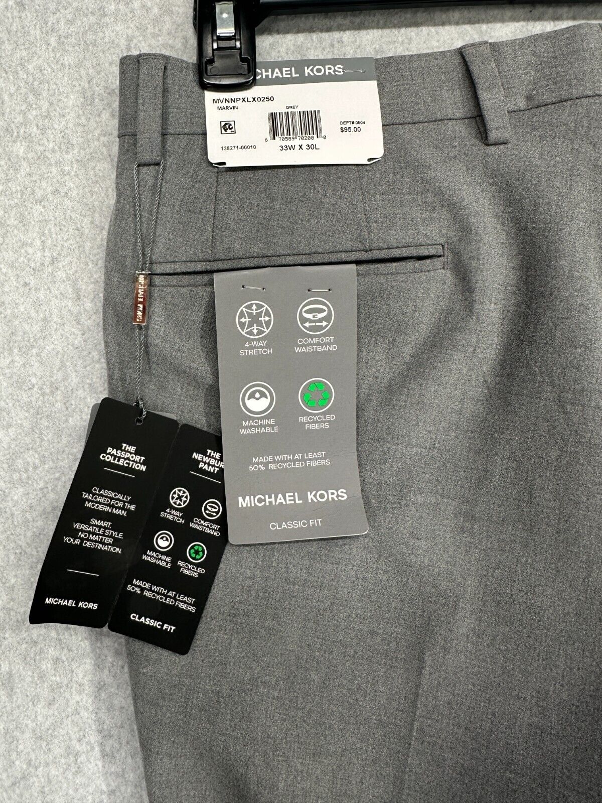 Michael Kors Dress Pants Mens Size 33x30 Gray Classic Fit Performance NWT