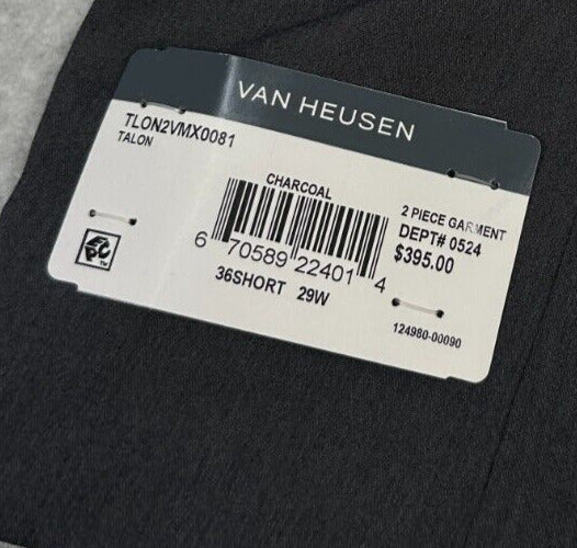 VAN HEUSEN Suit Jacket Mens Size 36S Medium Charcoal Flex Plain Slim Fit NWT