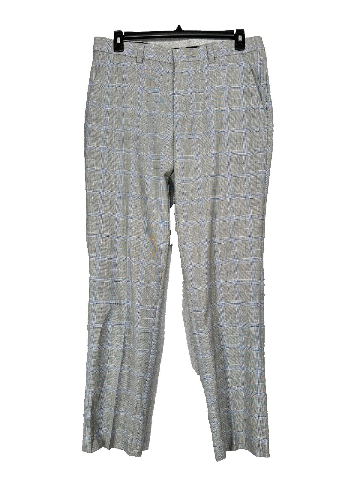 HUGO Suit Pants Mens Size 30x32 Gray Blue Plaid 100% Wool Modern Fit NWT $198