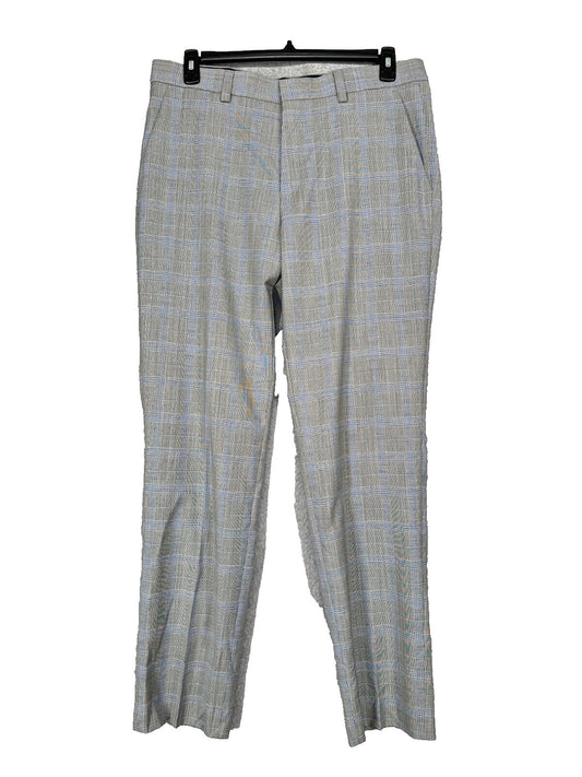 HUGO Suit Pants Mens Size 30x32 Gray Blue Plaid 100% Wool Modern Fit NWT $198