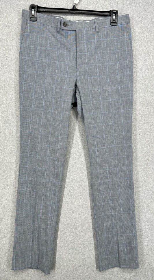 DKNY Dress Pants Mens Size 34x32 Gray Blue Windowpane Plaid NWOT