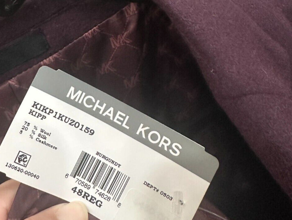 MICHAEL KORS Sport Coat Mens Size 48R Burgundy Wool Silk Cashmere Classic NWT