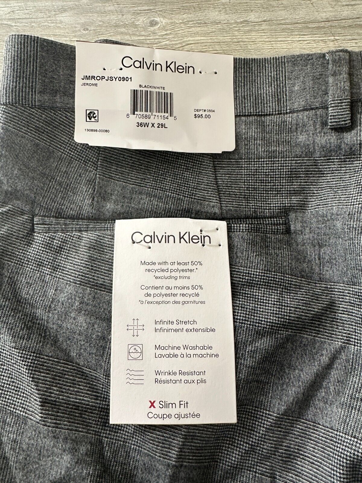 Calvin Klein Dress Pants Mens Size 36x29 Black White Plaid Slim Fit JEROME NWT