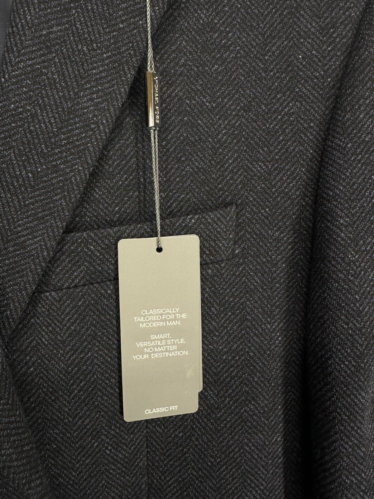 MICHAEL KORS Sport Coat Size 40S Navy Herringbone Regular Fit Stretch NWOT FLAW