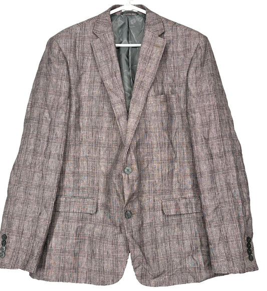 Bar III Sport Coat Mens Size 42R Red Plaid 100% Linen Jacket NWOT