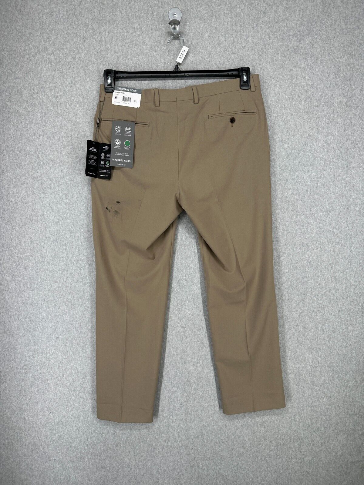 Michael Kors Dress Pants Mens Size 34x30 Tan Classic Fit Performance NWT FLAW!