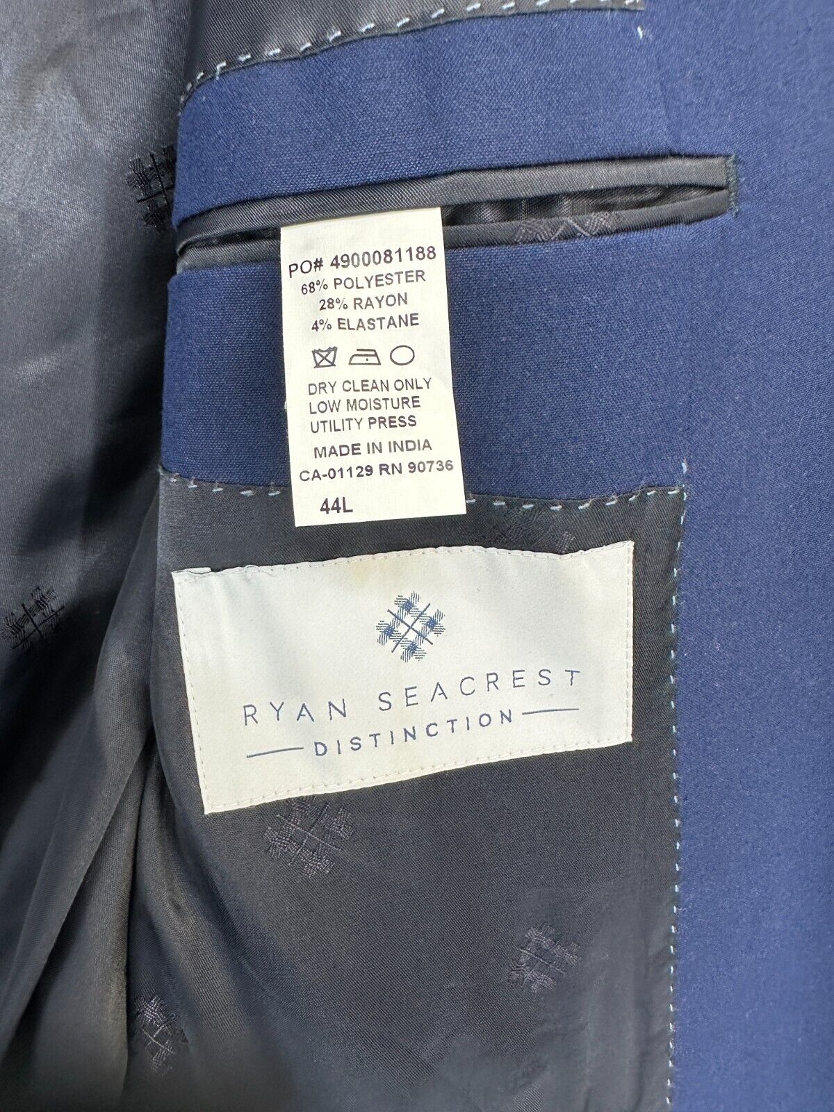 RYAN SEACREST Suit Jacket Mens Size 44L Navy Blue Ultimate Modern Fit FLAWS