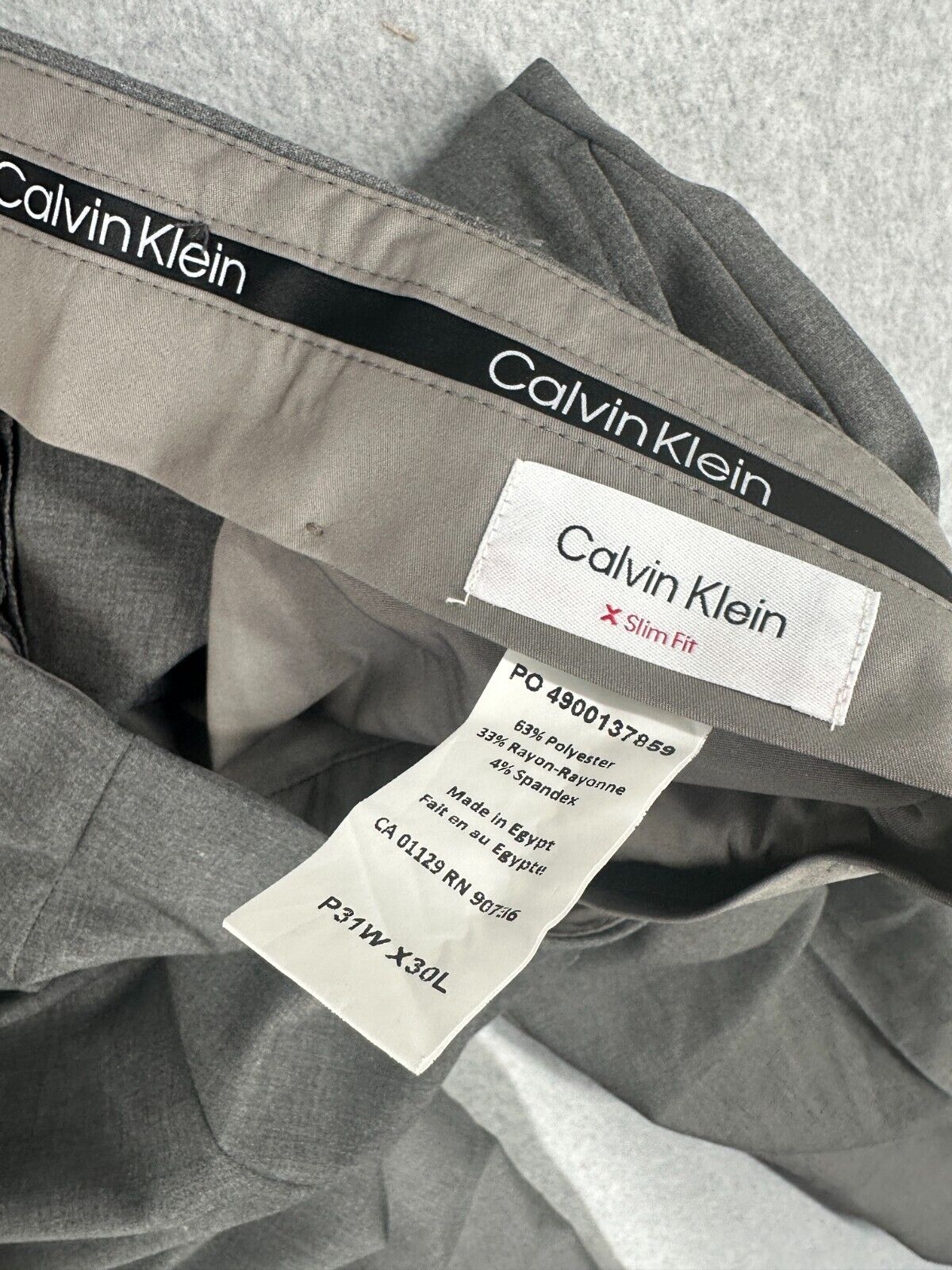 Calvin Klein Dress Pants Mens Size 31x30 Gray Solid Slim Fit Stretch NWOT