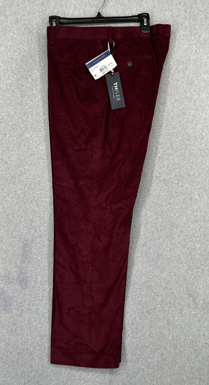 TOMMY HILFIGER Corduroy Pants Mens Size 32x30 Burgundy Modern Fit NWOT $95