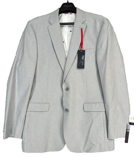 TOMMY HILFIGER Suit Jacket Size 38L Light Gray Chambray Modern Fit Flex NWT $275