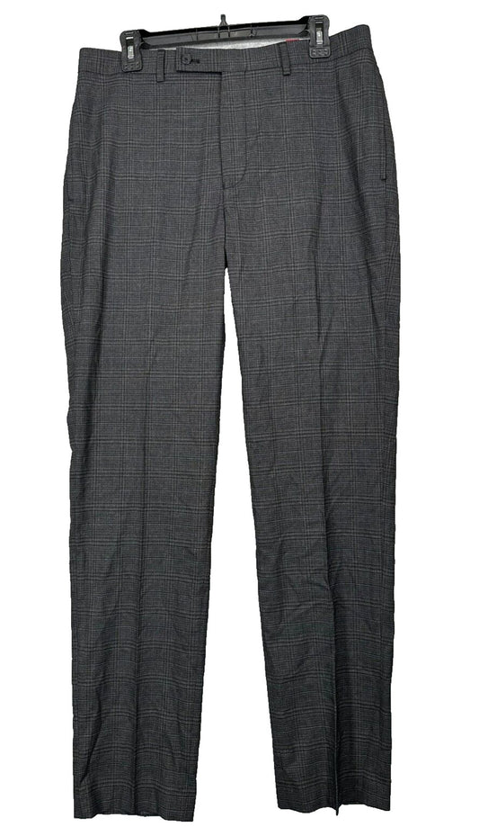 Calvin Klein Dress Pants Mens Size 34x30 Charcoal Blue Plaid Slim Fit Performanc