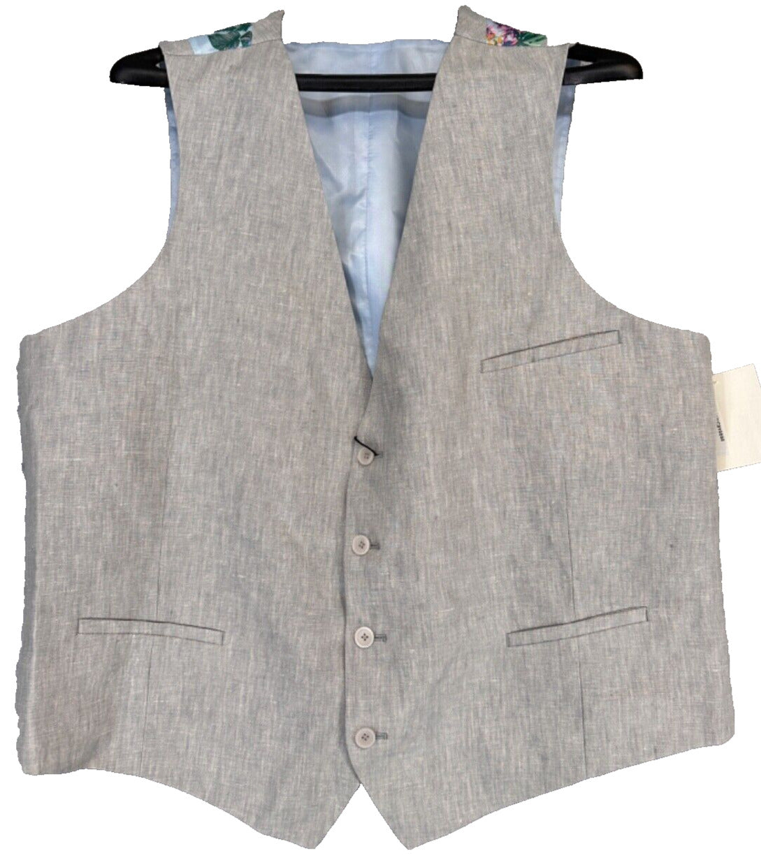 Bar III Men's Suit Vest Size XL X-Large Gray Textured Linen Slim Fit NWT