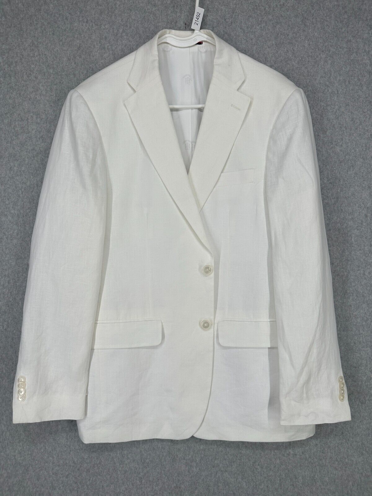 Tommy Hilfiger Suit Mens Size 40R 32x32 White 100% Linen Modern Fit