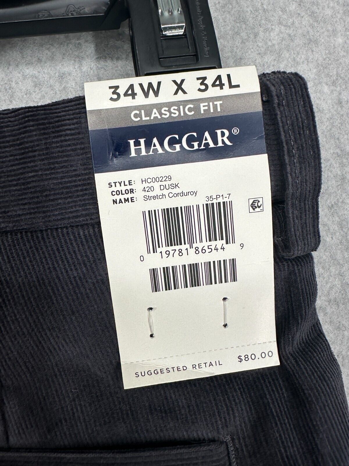 Haggar Corduroy Pants Mens Size 34x34 Dusk Gray Classic Fit Stretch NWT