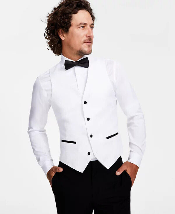 ALFANI Tuxedo Vest Size White XL Slim Fit Stretch Solid Suit NWT FLAW