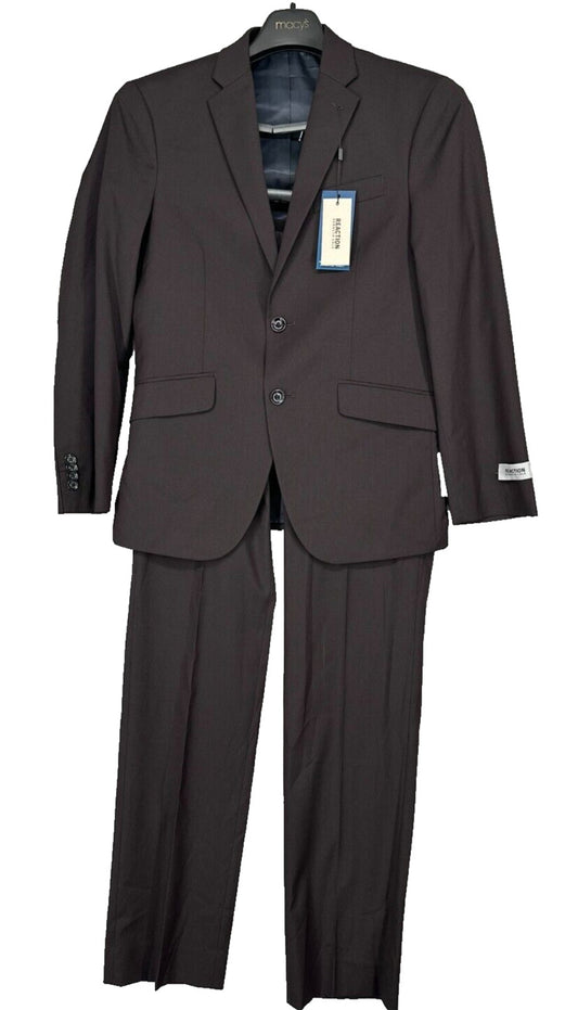 Kenneth Cole Reaction Suit Mens Size 40L 33x32 Navy Dark Red Slim Fit Ready Flex