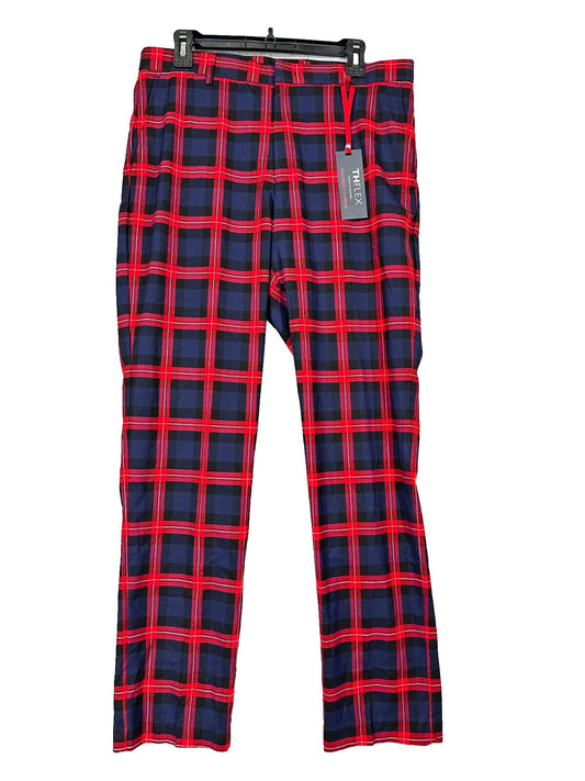 TOMMY HILFIGER Dress Pants Mens Size 34x32 Red Navy Plaid Modern Fit NWOT $95