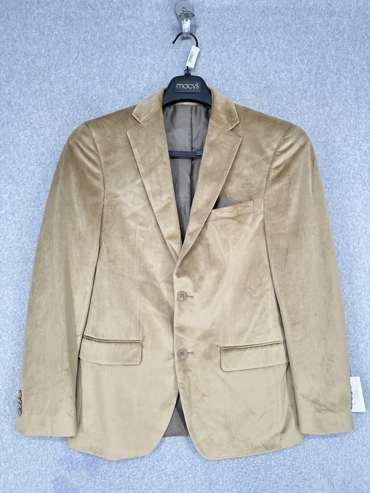 ALFANI Sports Coat Velvet Size 36R Tan Solid Slim Fit Jacket