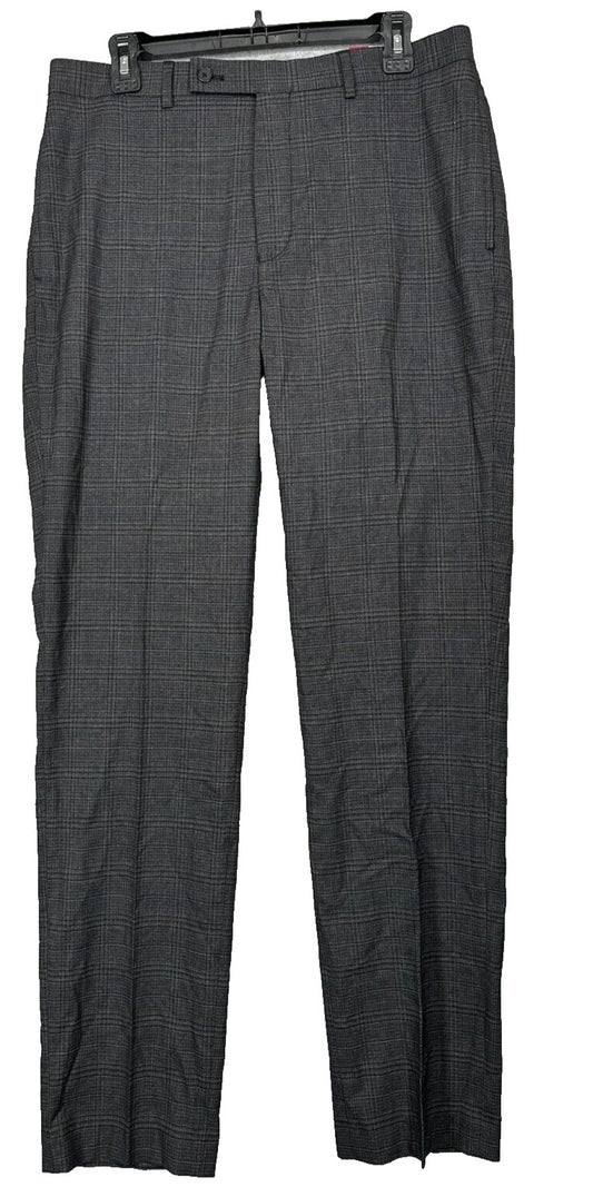 Calvin Klein Dress Pants Mens Size 32x30 Charcoal Blue Plaid Slim Fit Performanc