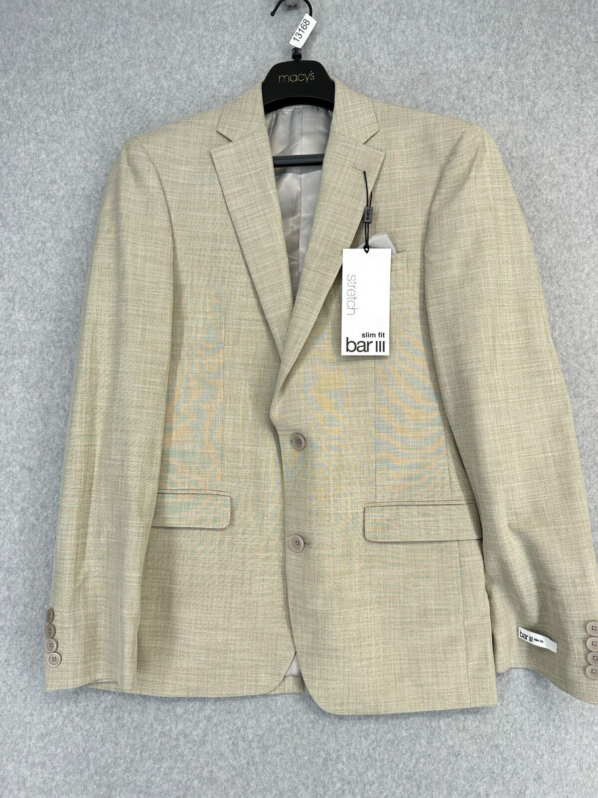 Bar III Blazer Mens 40L Cream Tan Slim Fit Solid Stretch Jacket NWT $295