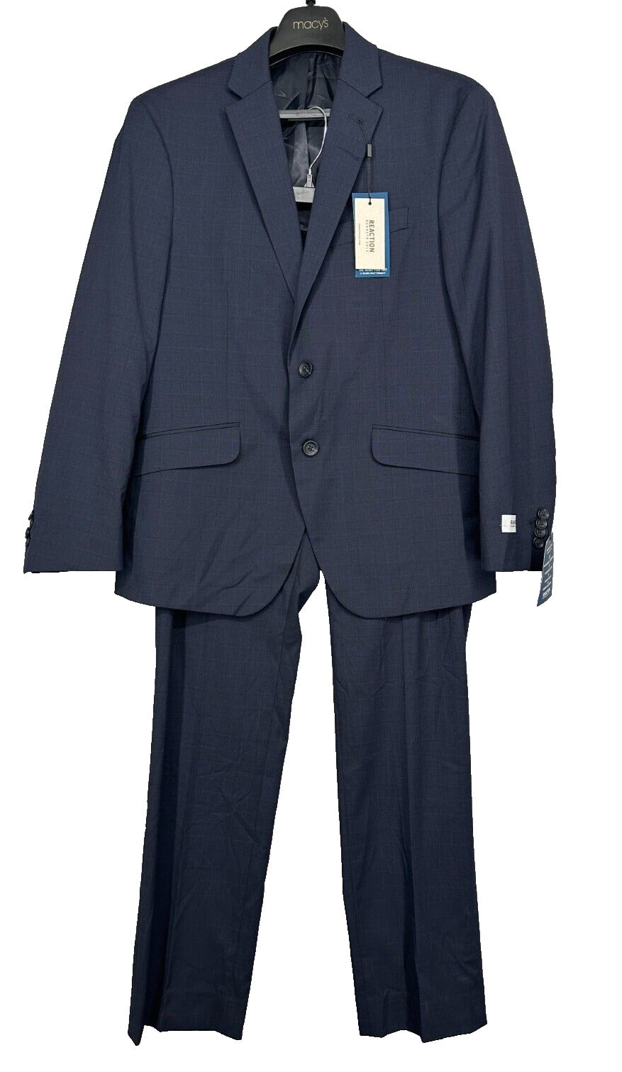 Kenneth Cole Suit Mens Size 40S 33x32 Navy Plaid Slim Fit Ready Flex 2-Piece