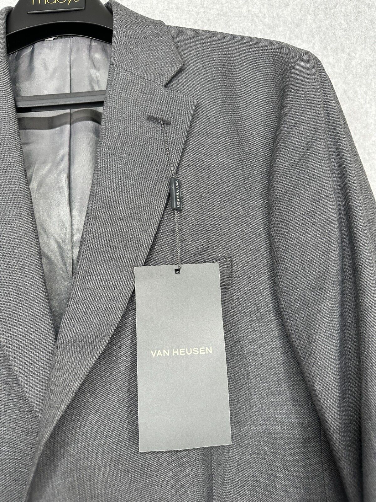 VAN HEUSEN Suit Jacket Mens Size 40R Gray Sharkskin Slim Fit Flex NWT