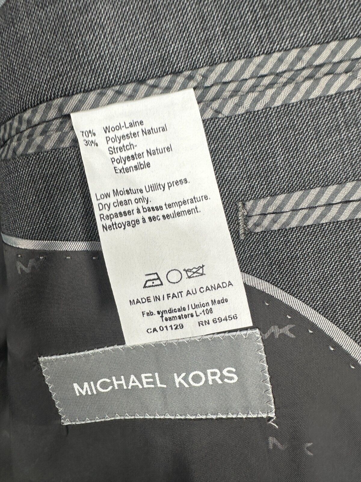 MICHAEL KORS Suit Jacket Size 46L Mid Gray Classic Fit Wool Blend Stretch NWOT