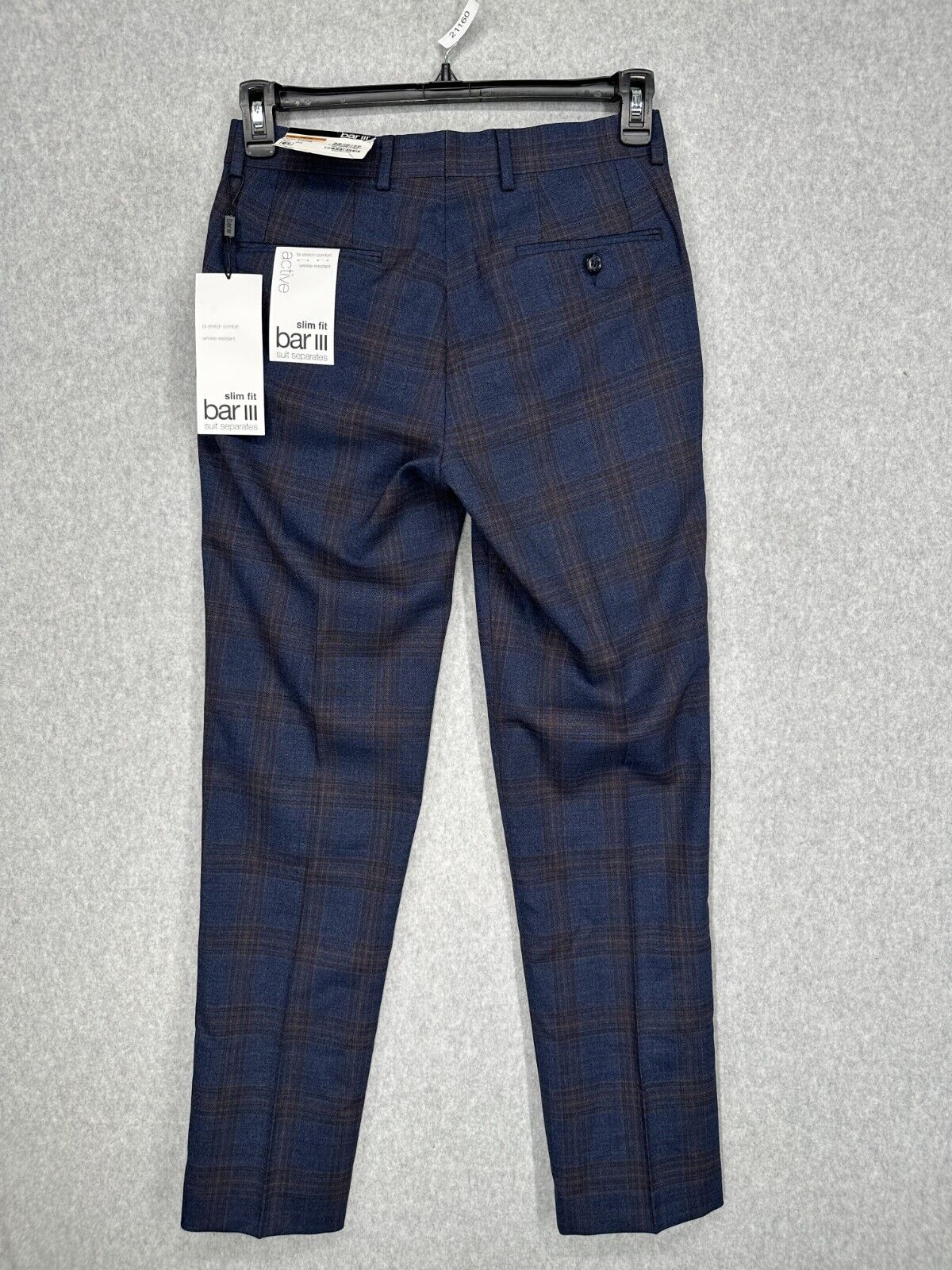 BAR III Dress Pants Mens Size 29x30 Navy Plaid Slim Wool Blend Stretch PreOwned