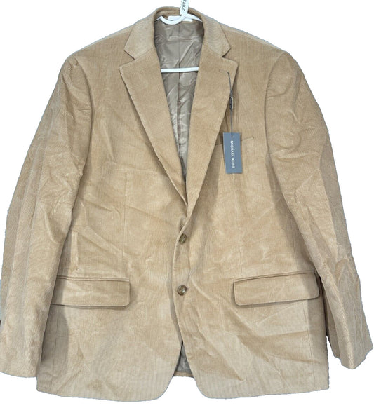 MICHAEL KORS Sport Coat Cordury Mens Size 44L Camel Beige Modern Fit Stretch NWT