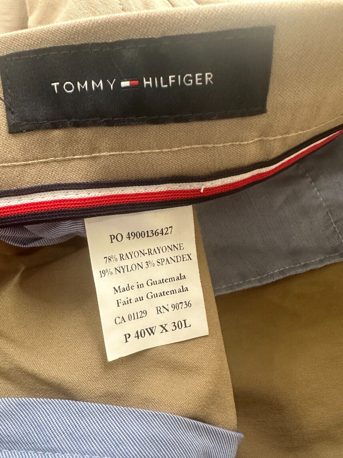 TOMMY HILFIGER Performance Pants Mens Size 40x30 Tan Modern Fit TH Flex Stretch