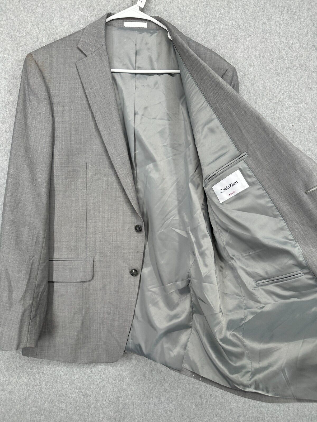 CALVIN KLEIN Suit Jacket Size 44L Light Gray Slim Fit Wool Infinite Stretch NWOT