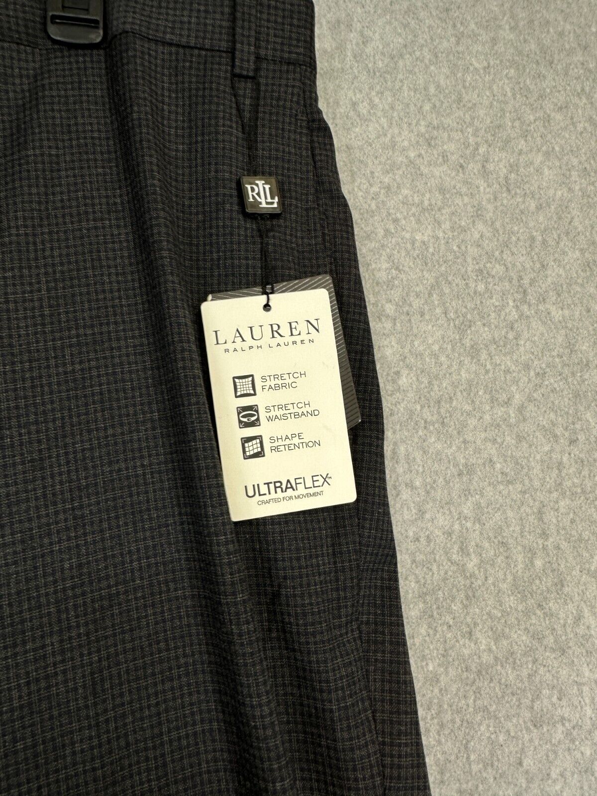 Lauren Ralph Lauren Pants Size 34x32 Gray Check Grid UltraFlex Classic NWT