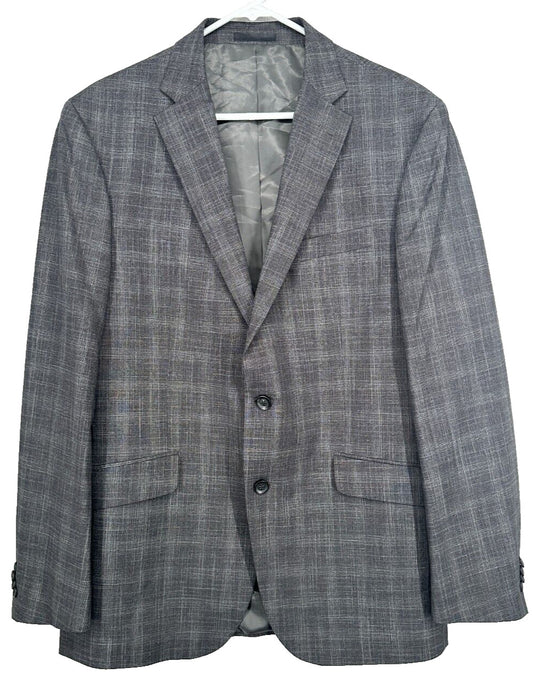 KENNETH COLE Suit Jacket Size 44L Charcoal Gray Mini Plaid Slim Fit Ready Flex