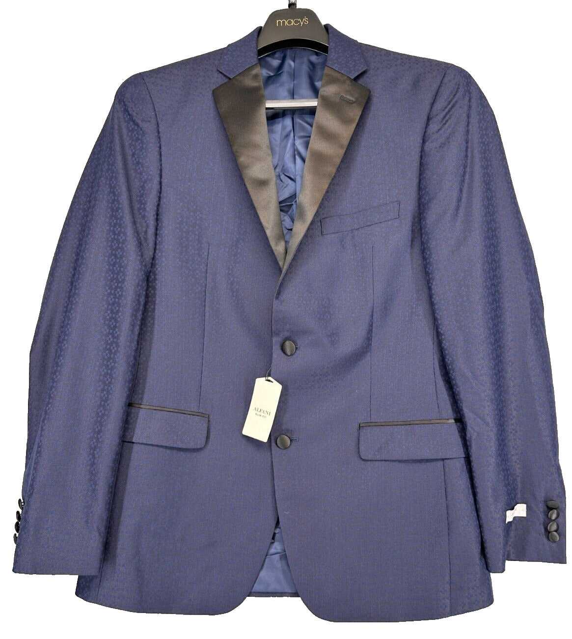 ALFANI Mens Sport Coat Size 40L Blue Slim Fit Stretch Geometric NWT $360