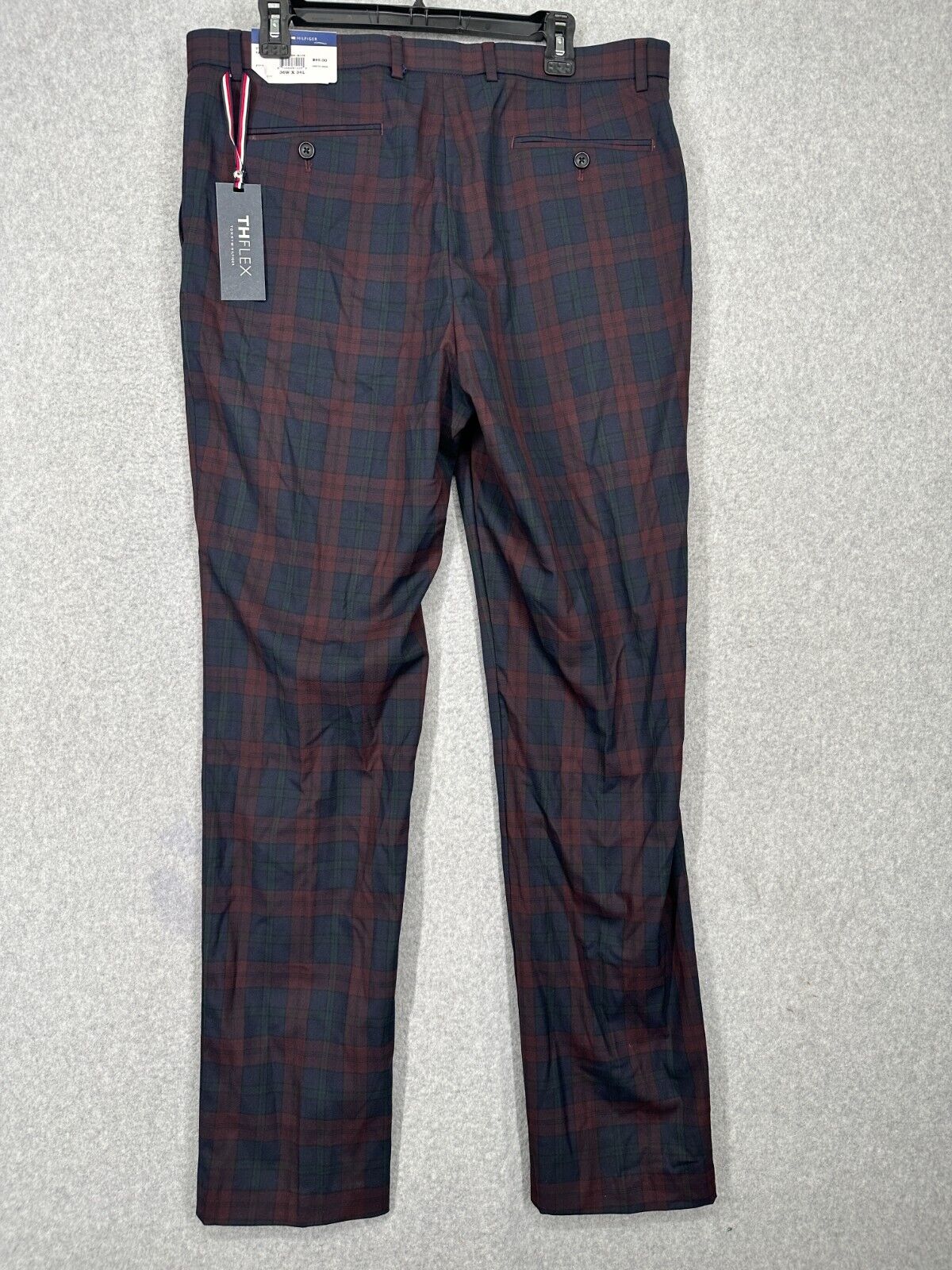 TOMMY HILFIGER Dress Pants Mens Size 30x30 Burgundy Blue Plaid Modern TATE NWT