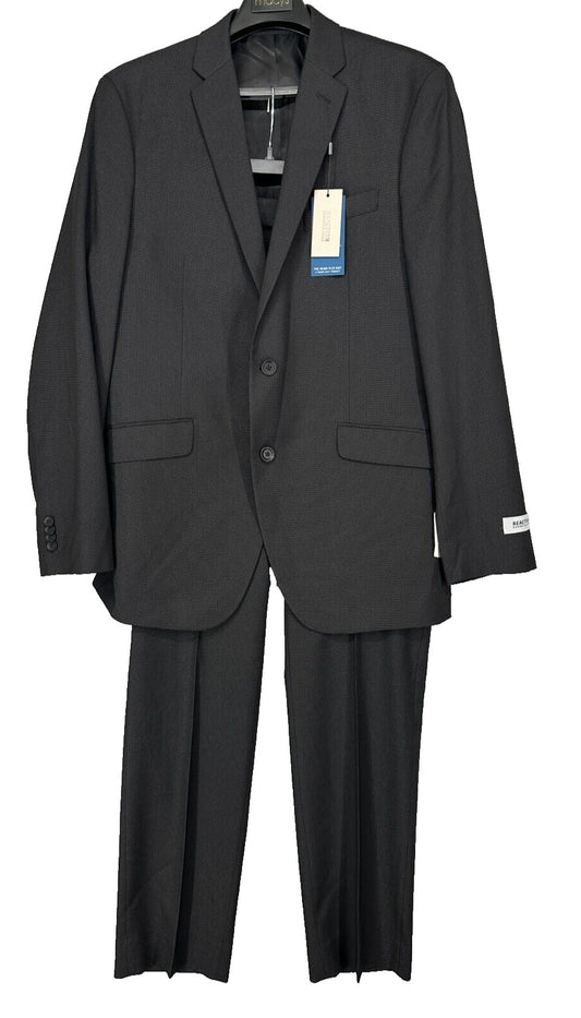 Kenneth Cole Suit Size 46R 40x32 Black White Pindot Slim Fit Ready Flex 2-Piece