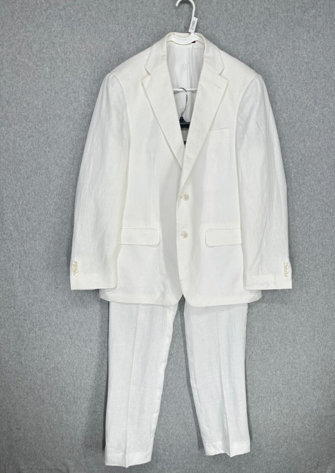 Tommy Hilfiger Suit Mens Size 40R 32x32 White 100% Linen Modern Fit