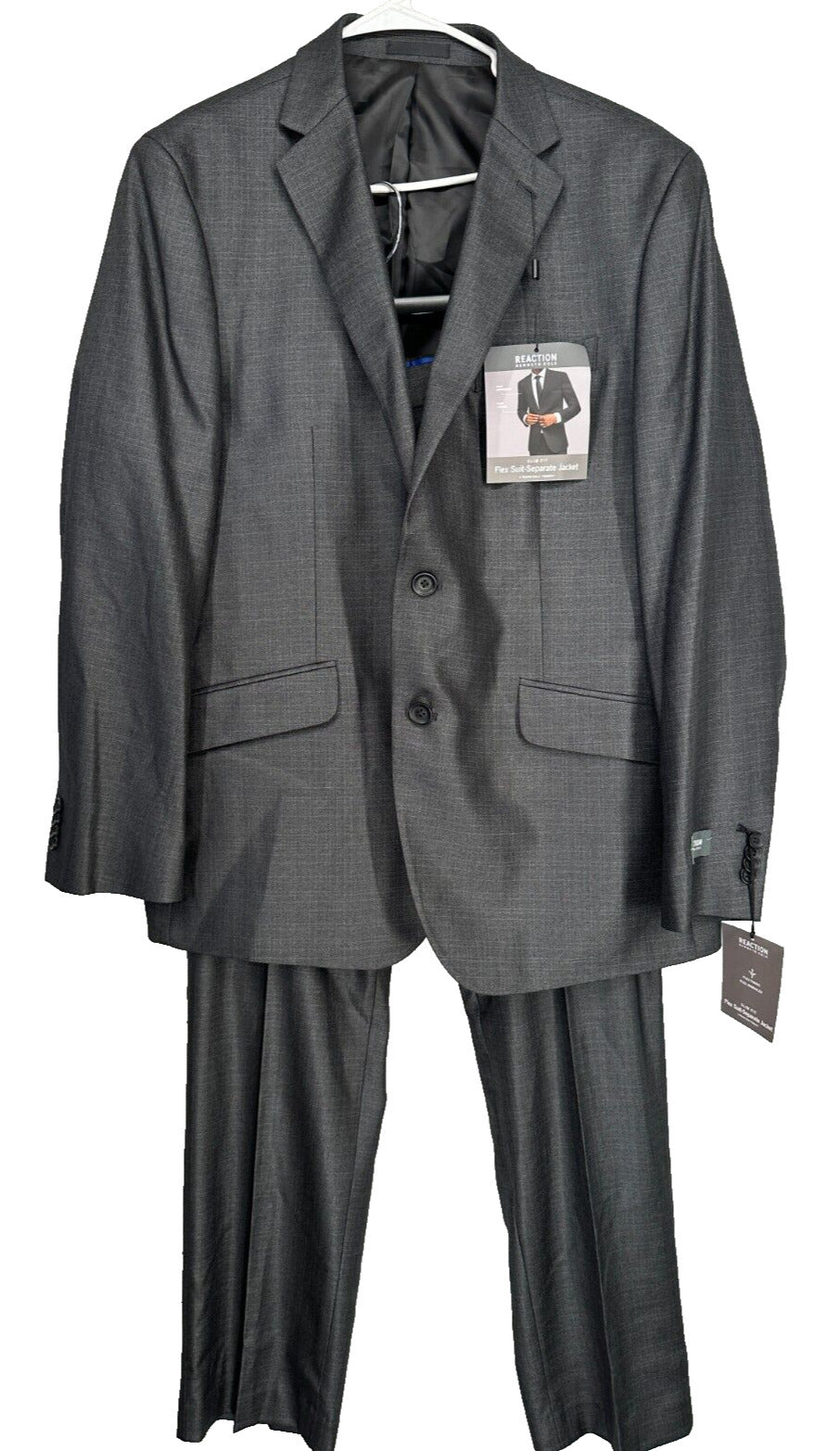 KENNETH COLE Suit Size 44R 38x30 Gun Metal Techni-Cole Slim Fit Stretch 2-Piece