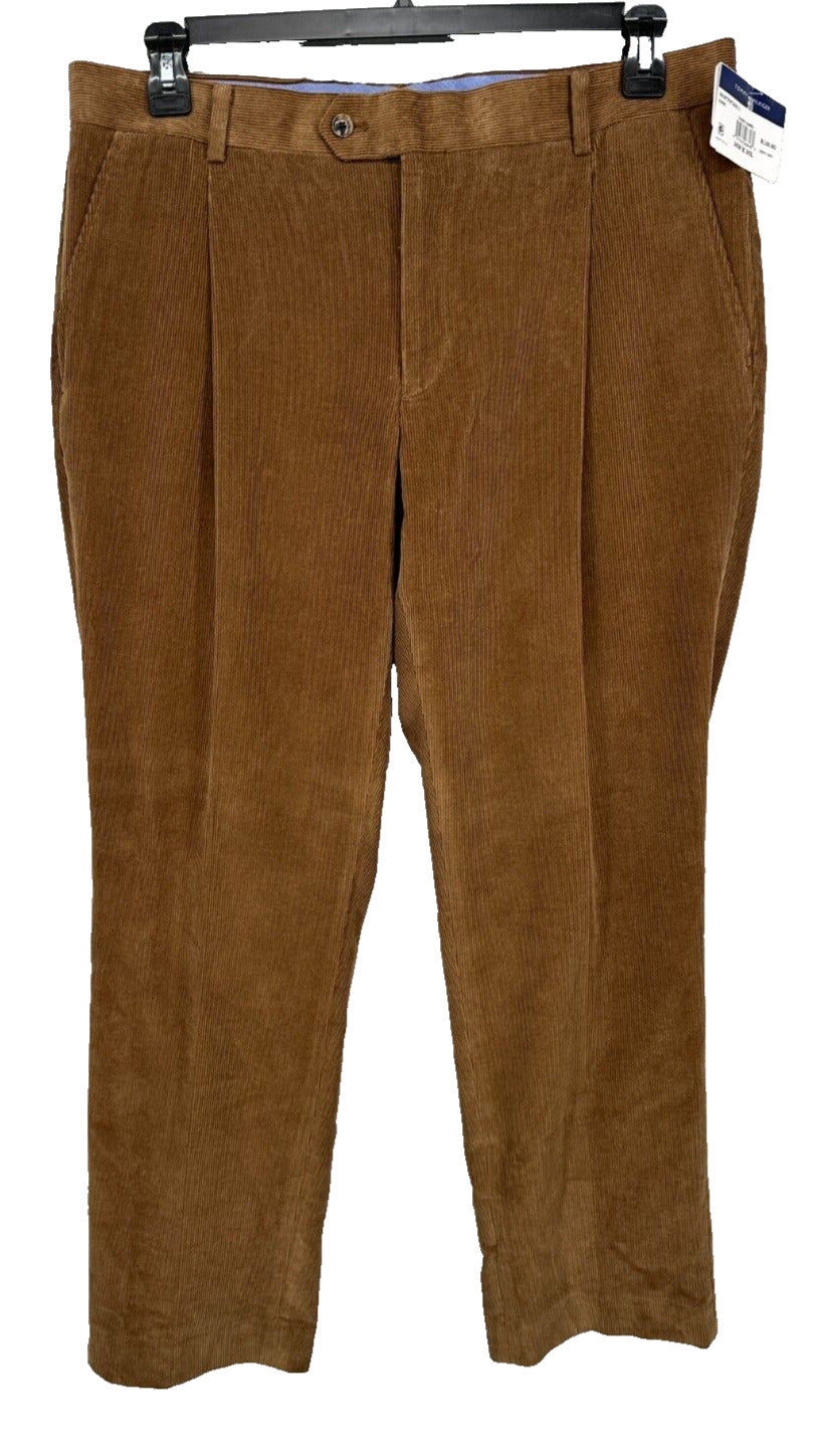 TOMMY HILFIGER Corduroy Suit Pants Mens Size 36x30 Dark Camel Modern Fit Pleated