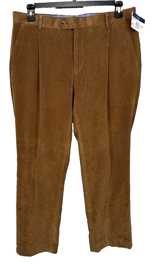 TOMMY HILFIGER Corduroy Suit Pants Mens Size 36x30 Dark Camel Modern Fit Pleated