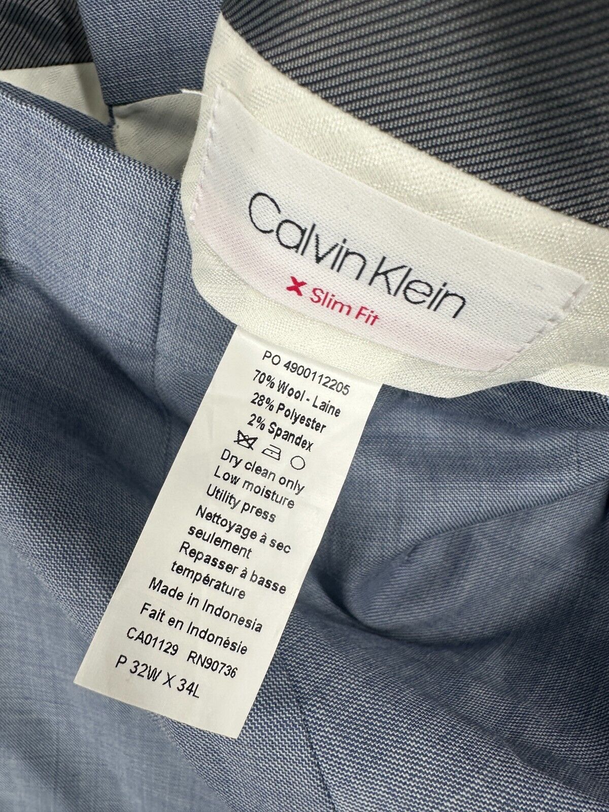 CALVIN KLEIN Suit Size 40L 32x34 Light Blue Slim Fit Wool Blend Stretch NWOT