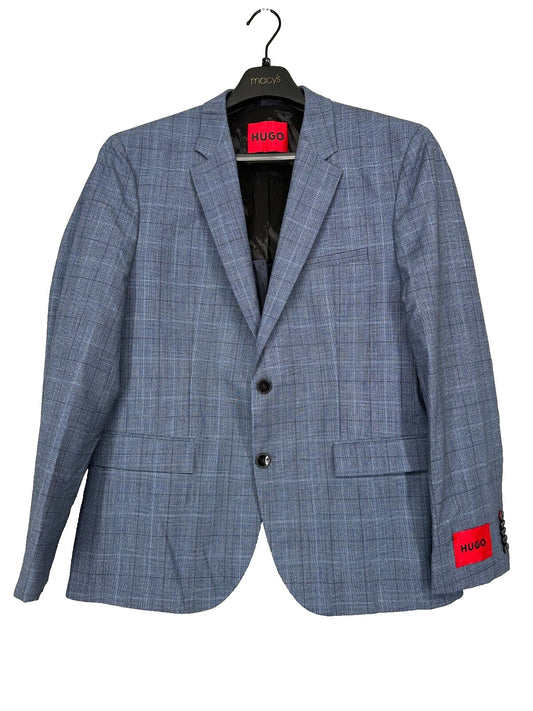 HUGO Suit Jacket Mens Size 36R Blue Plaid Modern Fit Wool Blend NWOT $545