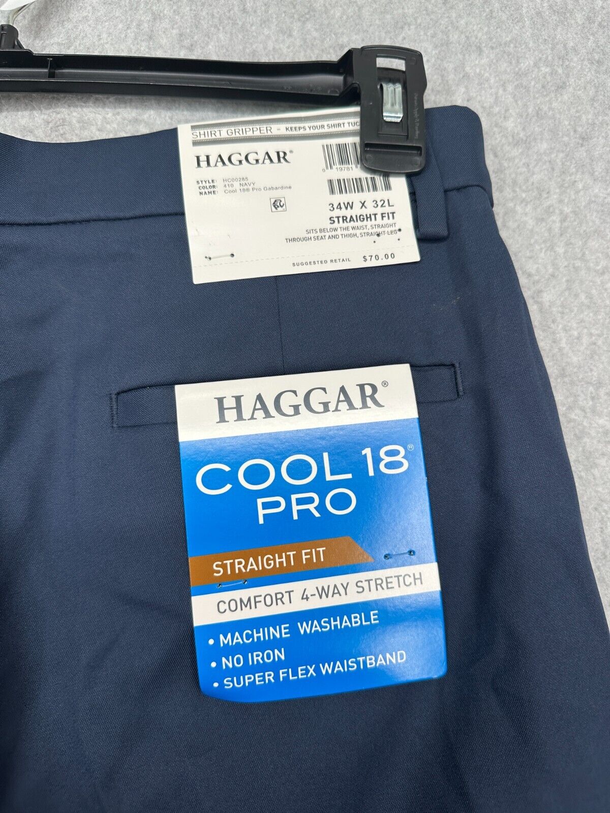 Haggar Dress Pants Mens Size 34x32 Navy Cool 18 PRO Straight Fit Flat Front NWT