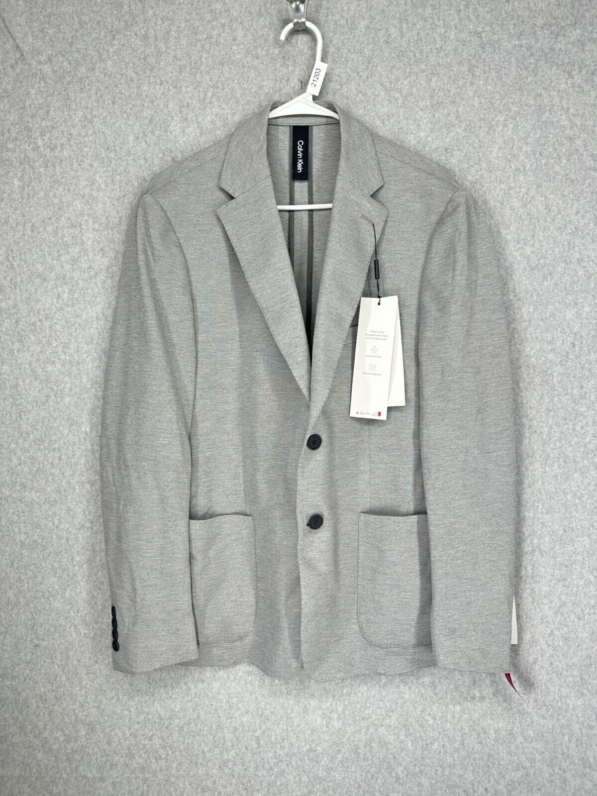 CALVIN KLEIN Sport Coat Mens Size 46R Light Gray Solid Knit Slim Fit NWOT