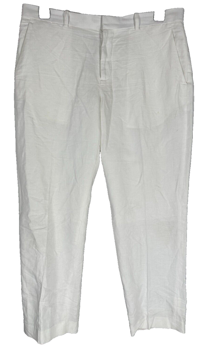 PERRY ELLIS Dress Pants 34x29 Bright White Linen Cotton Modern Fit FLAWS!