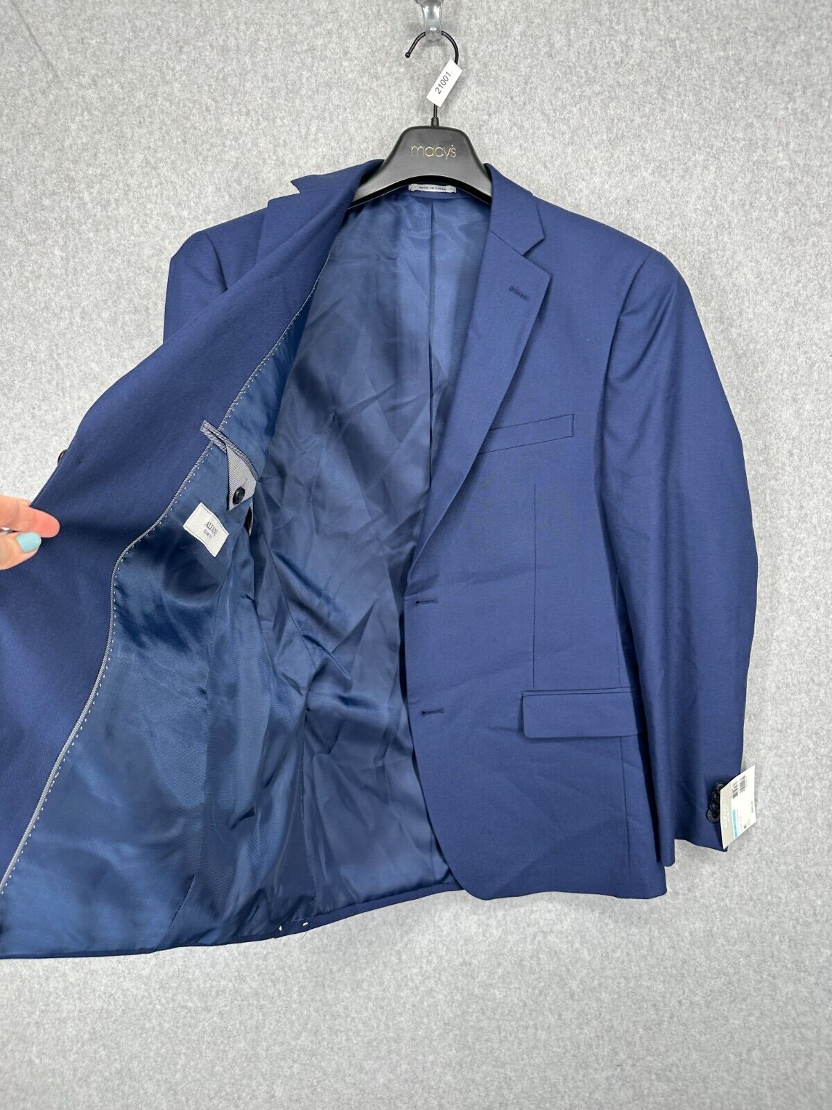 ALFANI Suit Jacket Size 40R Blue Solid Slim Fit Stretch NWOT $360