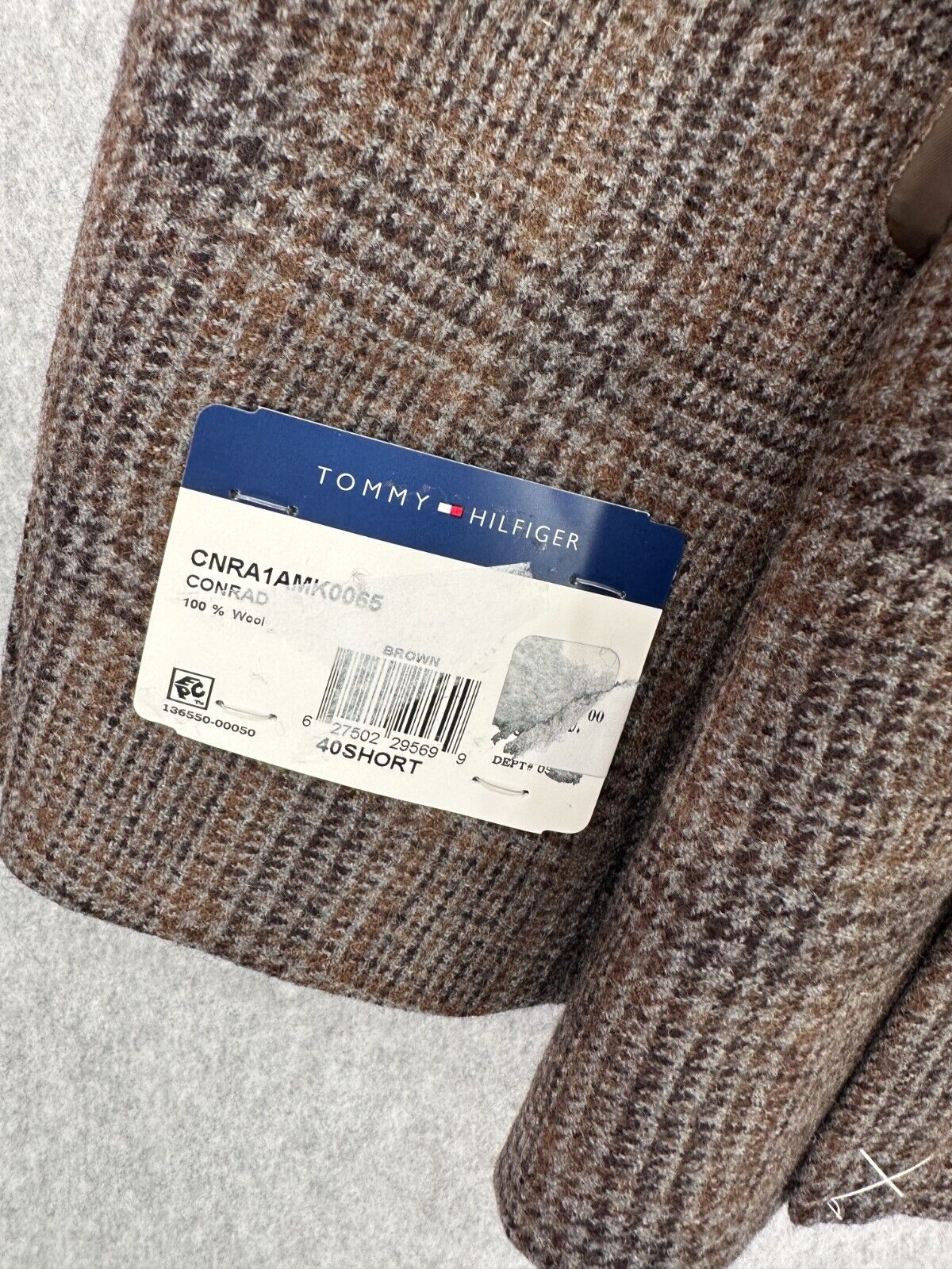 Tommy Hilfiger Sport Coat Mens Size 40S Brown Plaid 100% Wool Modern Fit NWT